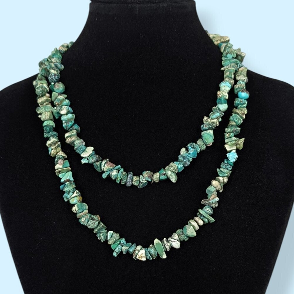 Long Natural Turquoise Chip Infinity Necklace